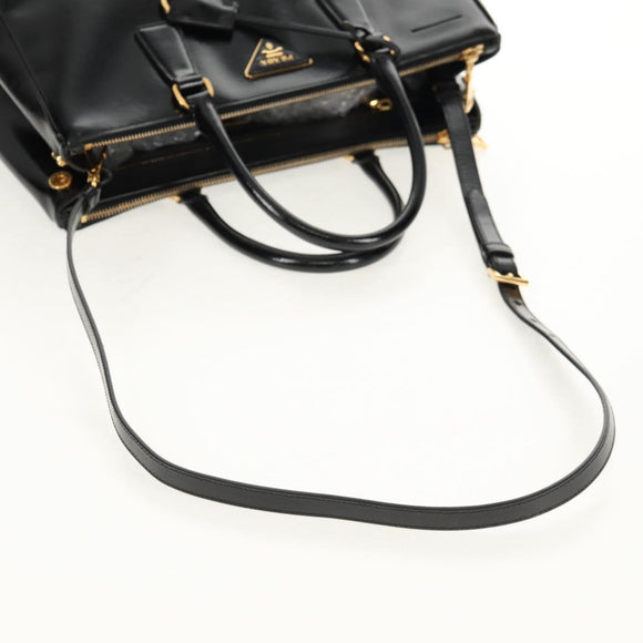 PRADA Galleria Hand Bag Safiano leather 2way Black Gold Auth yk19794V