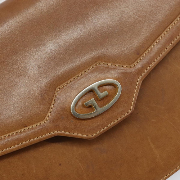 GUCCI Chain Shoulder Bag Leather Beige Gold Auth yk19810