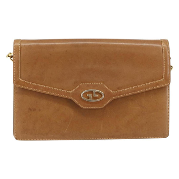 GUCCI Chain Shoulder Bag Leather Beige Gold Auth yk19810