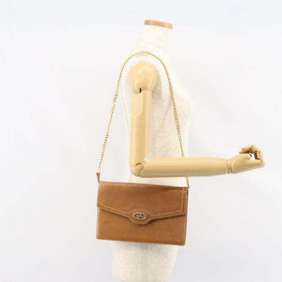 GUCCI Chain Shoulder Bag Leather Beige Gold Auth yk19810