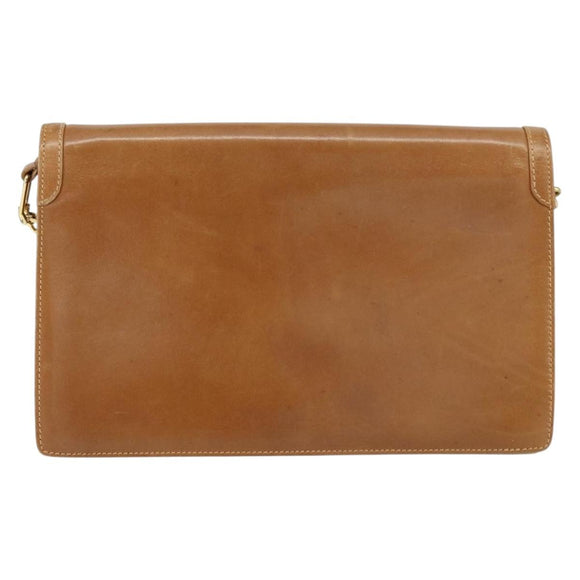 GUCCI Chain Shoulder Bag Leather Beige Gold Auth yk19810