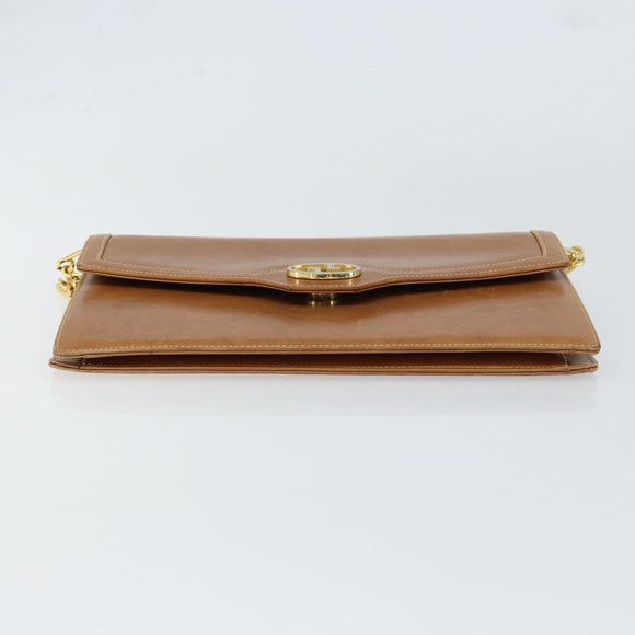 GUCCI Chain Shoulder Bag Leather Beige Gold Auth yk19810