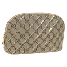 GUCCI Horsebit GG Supreme Pouch PVC Beige Gold 774337 Auth yk19813V