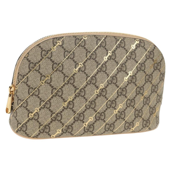 GUCCI Horsebit GG Supreme Pouch PVC Beige Gold 774337 Auth yk19813V