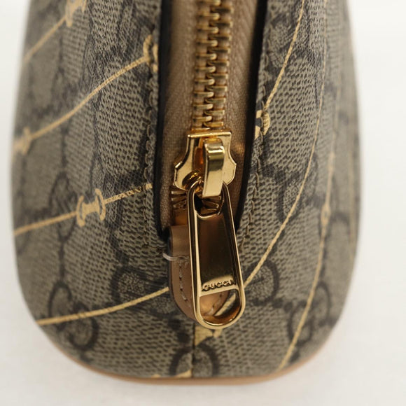 GUCCI Horsebit GG Supreme Pouch PVC Beige Gold 774337 Auth yk19813V