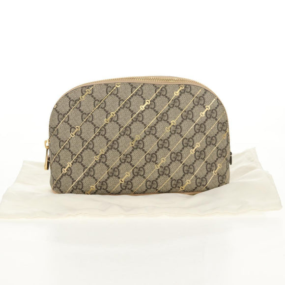 GUCCI Horsebit GG Supreme Pouch PVC Beige Gold 774337 Auth yk19813V