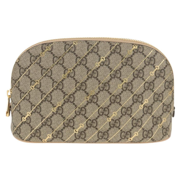 GUCCI Horsebit GG Supreme Pouch PVC Beige Gold 774337 Auth yk19813V