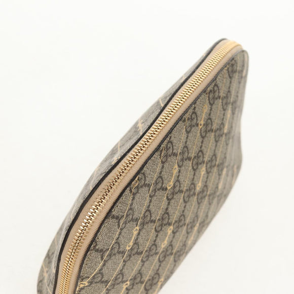 GUCCI Horsebit GG Supreme Pouch PVC Beige Gold 774337 Auth yk19813V