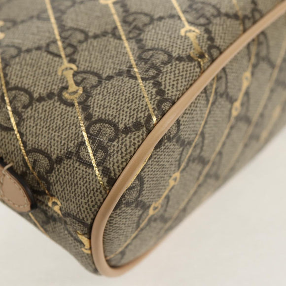 GUCCI Horsebit GG Supreme Pouch PVC Beige Gold 774337 Auth yk19813V