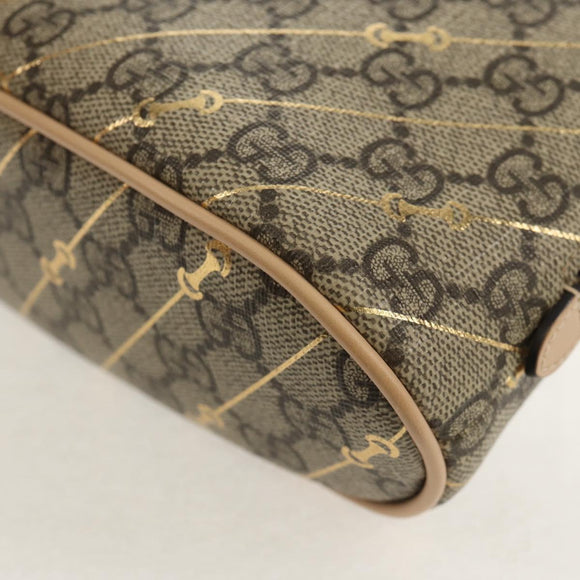 GUCCI Horsebit GG Supreme Pouch PVC Beige Gold 774337 Auth yk19813V