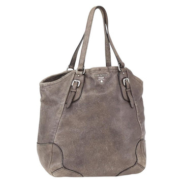 PRADA Tote Bag Leather Beige Silver Auth yk19816