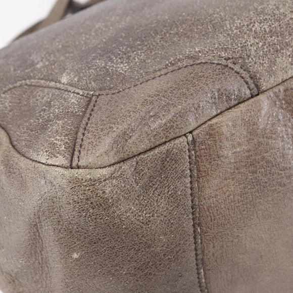 PRADA Tote Bag Leather Beige Silver Auth yk19816