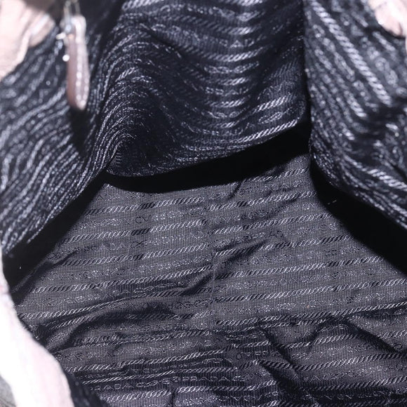 PRADA Tote Bag Leather Beige Silver Auth yk19816