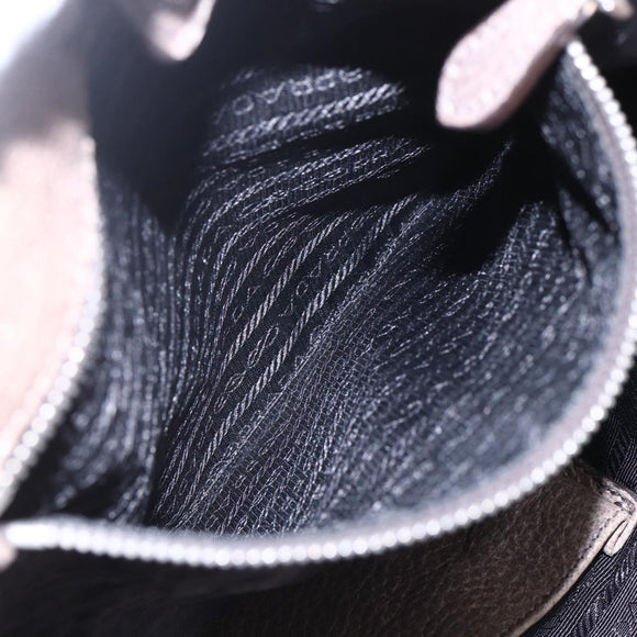 PRADA Tote Bag Leather Beige Silver Auth yk19816