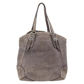 PRADA Tote Bag Leather Beige Silver Auth yk19816 - 0