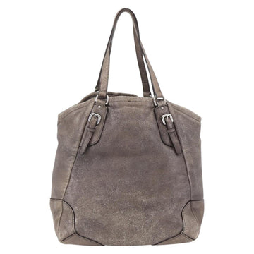 PRADA Tote Bag Leather Beige Silver Auth yk19816 - 0