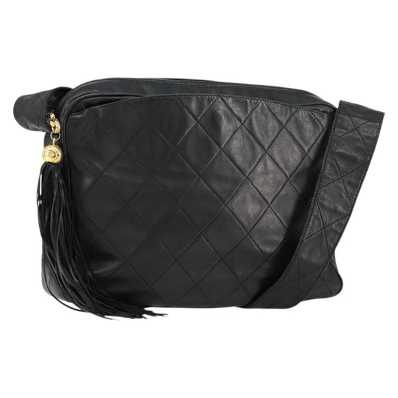 CHANEL Matelasse Shoulder Bag Lamb Skin Black Gold CC Auth yk19820