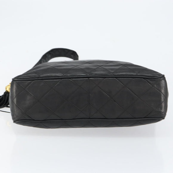 CHANEL Matelasse Shoulder Bag Lamb Skin Black Gold CC Auth yk19820