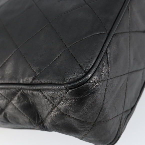 CHANEL Matelasse Shoulder Bag Lamb Skin Black Gold CC Auth yk19820