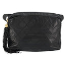 CHANEL Matelasse Shoulder Bag Lamb Skin Black Gold CC Auth yk19820-13