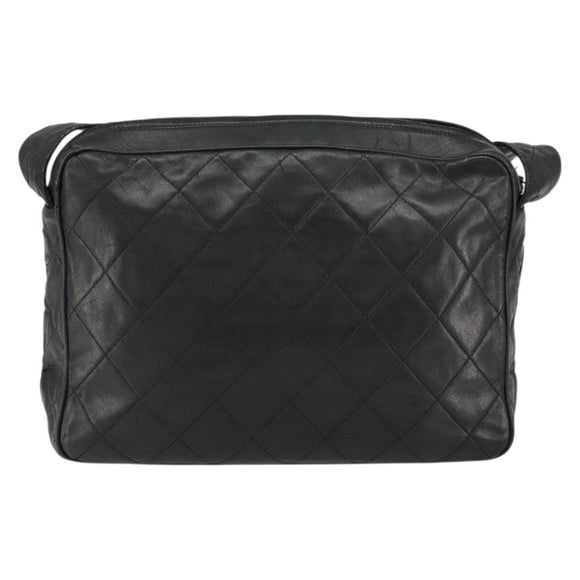 CHANEL Matelasse Shoulder Bag Lamb Skin Black Gold CC Auth yk19820