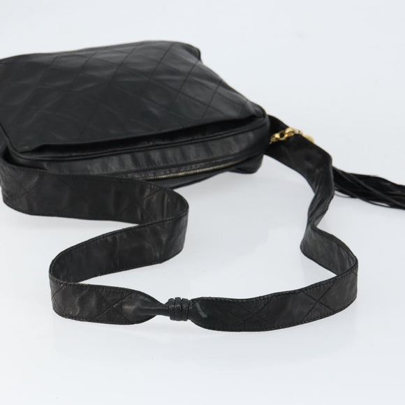 CHANEL Matelasse Shoulder Bag Lamb Skin Black Gold CC Auth yk19820