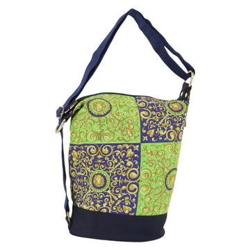 VERSACE Shoulder Bag Cotton Green Gold Auth yk19828