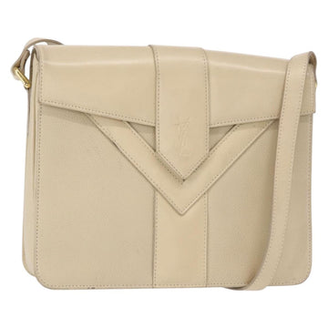SAINT LAURENT Shoulder Bag Leather Beige Gold Auth yk19842