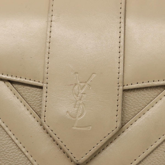 SAINT LAURENT Shoulder Bag Leather Beige Gold Auth yk19842