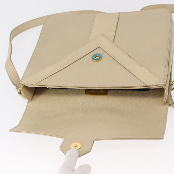 SAINT LAURENT Shoulder Bag Leather Beige Gold Auth yk19842