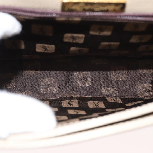SAINT LAURENT Shoulder Bag Leather Beige Gold Auth yk19842