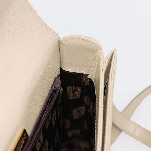 SAINT LAURENT Shoulder Bag Leather Beige Gold Auth yk19842