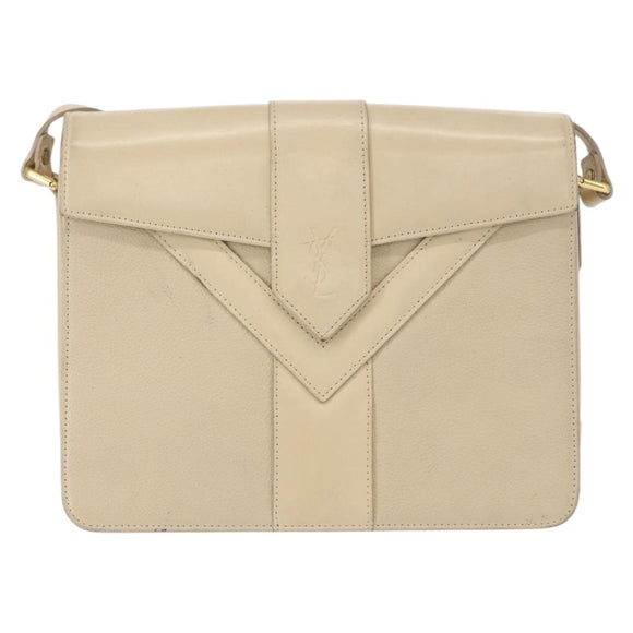 SAINT LAURENT Shoulder Bag Leather Beige Gold Auth yk19842