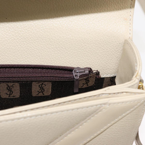 SAINT LAURENT Shoulder Bag Leather Beige Gold Auth yk19842