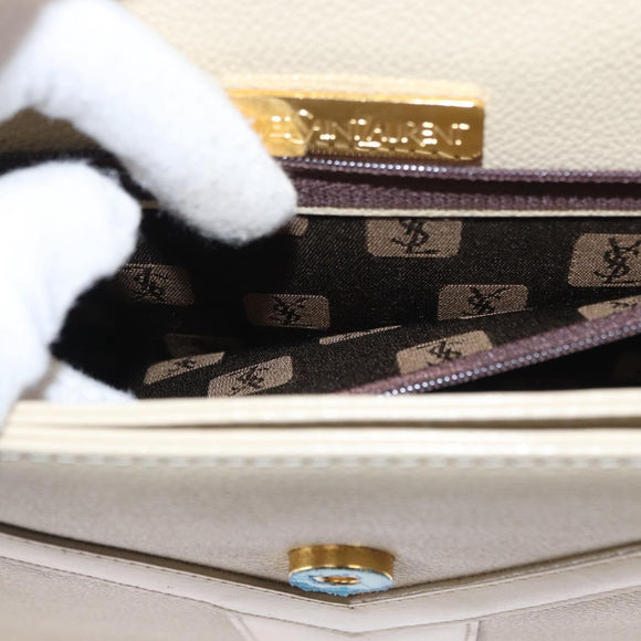 SAINT LAURENT Shoulder Bag Leather Beige Gold Auth yk19842