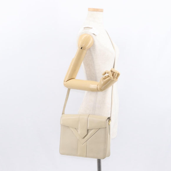 SAINT LAURENT Shoulder Bag Leather Beige Gold Auth yk19842
