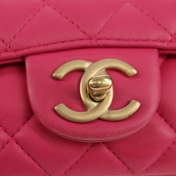 CHANEL Matelasse Chain Shoulder Bag Lamb Skin Pink Gold CC Auth yk19844A