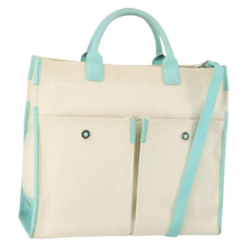 TIFFANY&Co. Hand Bag Canvas 2way White Silver Auth yk19846