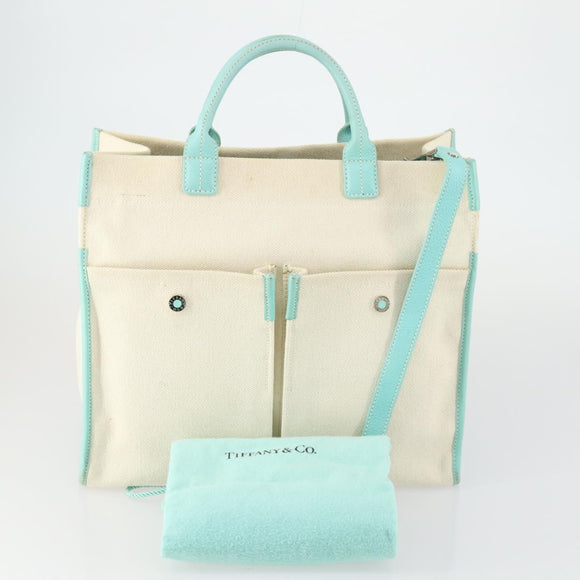 TIFFANY&Co. Hand Bag Canvas 2way White Silver Auth yk19846