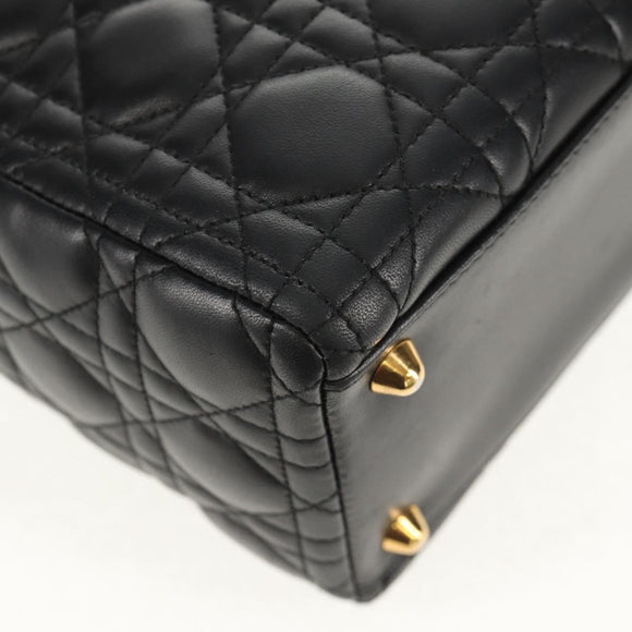 Christian Dior Canage Lady Dior Hand Bag Lamb Skin Black Gold Auth yk19860V