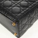 Christian Dior Canage Lady Dior Hand Bag Lamb Skin Black Gold Auth yk19860V-14