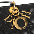 Christian Dior Canage Lady Dior Hand Bag Lamb Skin Black Gold Auth yk19860V-15