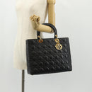 Christian Dior Canage Lady Dior Hand Bag Lamb Skin Black Gold Auth yk19860V-24