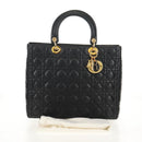 Christian Dior Canage Lady Dior Hand Bag Lamb Skin Black Gold Auth yk19860V-25