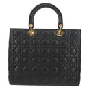 Christian Dior Canage Lady Dior Hand Bag Lamb Skin Black Gold Auth yk19860V-4