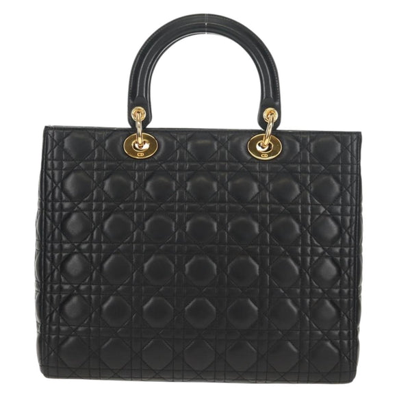 Christian Dior Canage Lady Dior Hand Bag Lamb Skin Black Gold Auth yk19860V