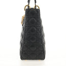 Christian Dior Canage Lady Dior Hand Bag Lamb Skin Black Gold Auth yk19860V-5