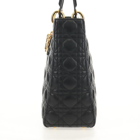 Christian Dior Canage Lady Dior Hand Bag Lamb Skin Black Gold Auth yk19860V