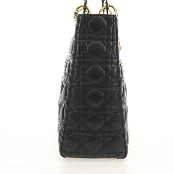 Christian Dior Canage Lady Dior Hand Bag Lamb Skin Black Gold Auth yk19860V