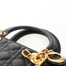 Christian Dior Canage Lady Dior Hand Bag Lamb Skin Black Gold Auth yk19860V-9